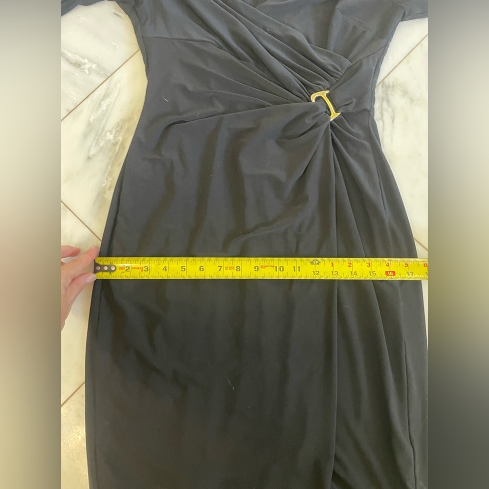 Lauren Ralph Lauren Women’s faux wrap black midi long sleeve dress size 6 - Picture 3 of 8
